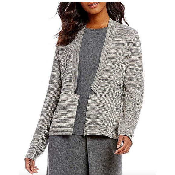 Eileen Fisher Sweaters - Eileen Fisher Tencel Organic Cotton Notch Cardigan Heather Gray Maple Oat Sz L